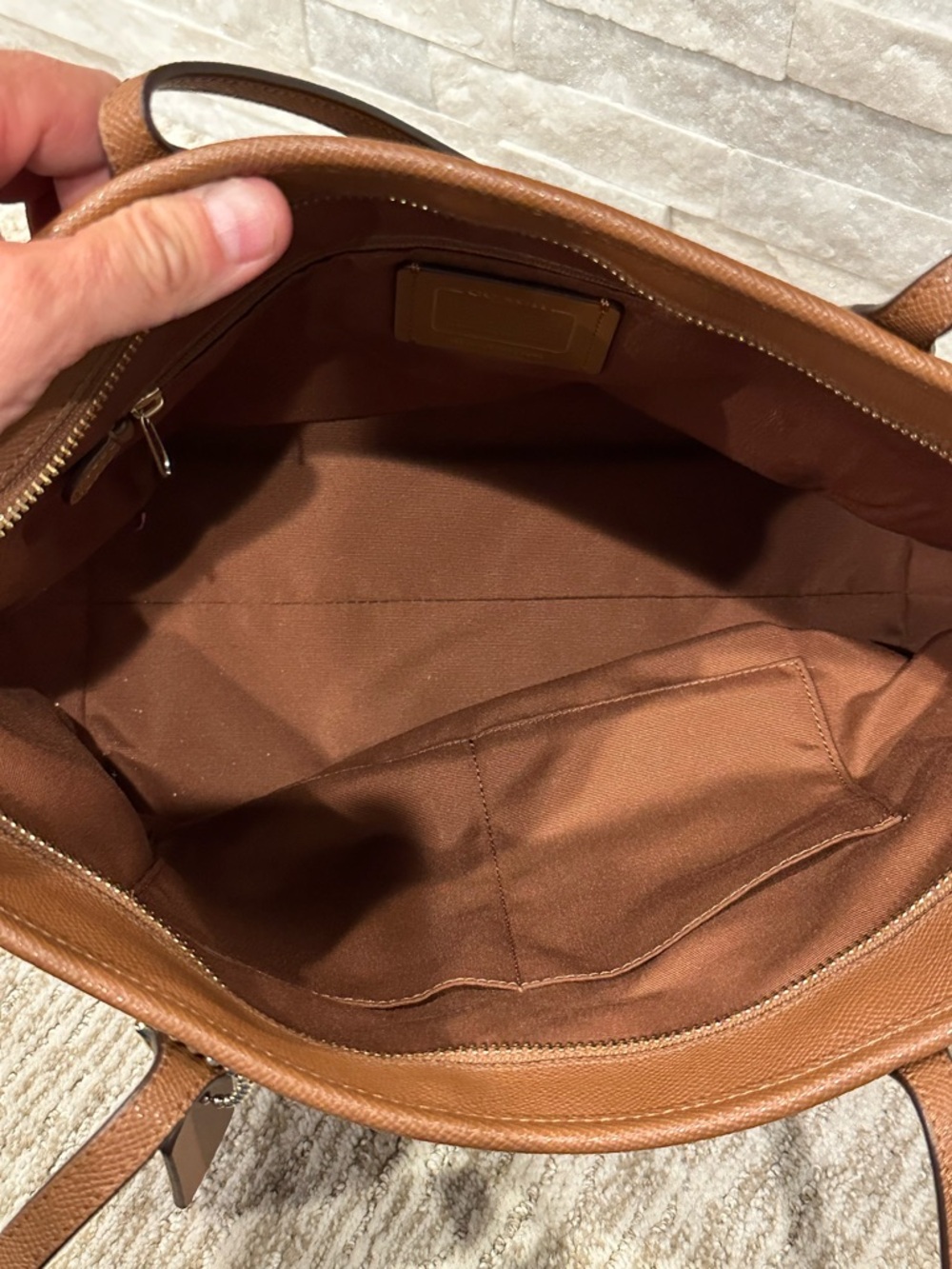 Coach City Zip Tote Saddle Brown Pebbled Leather Shoulder Bag - Picture 11 of 12